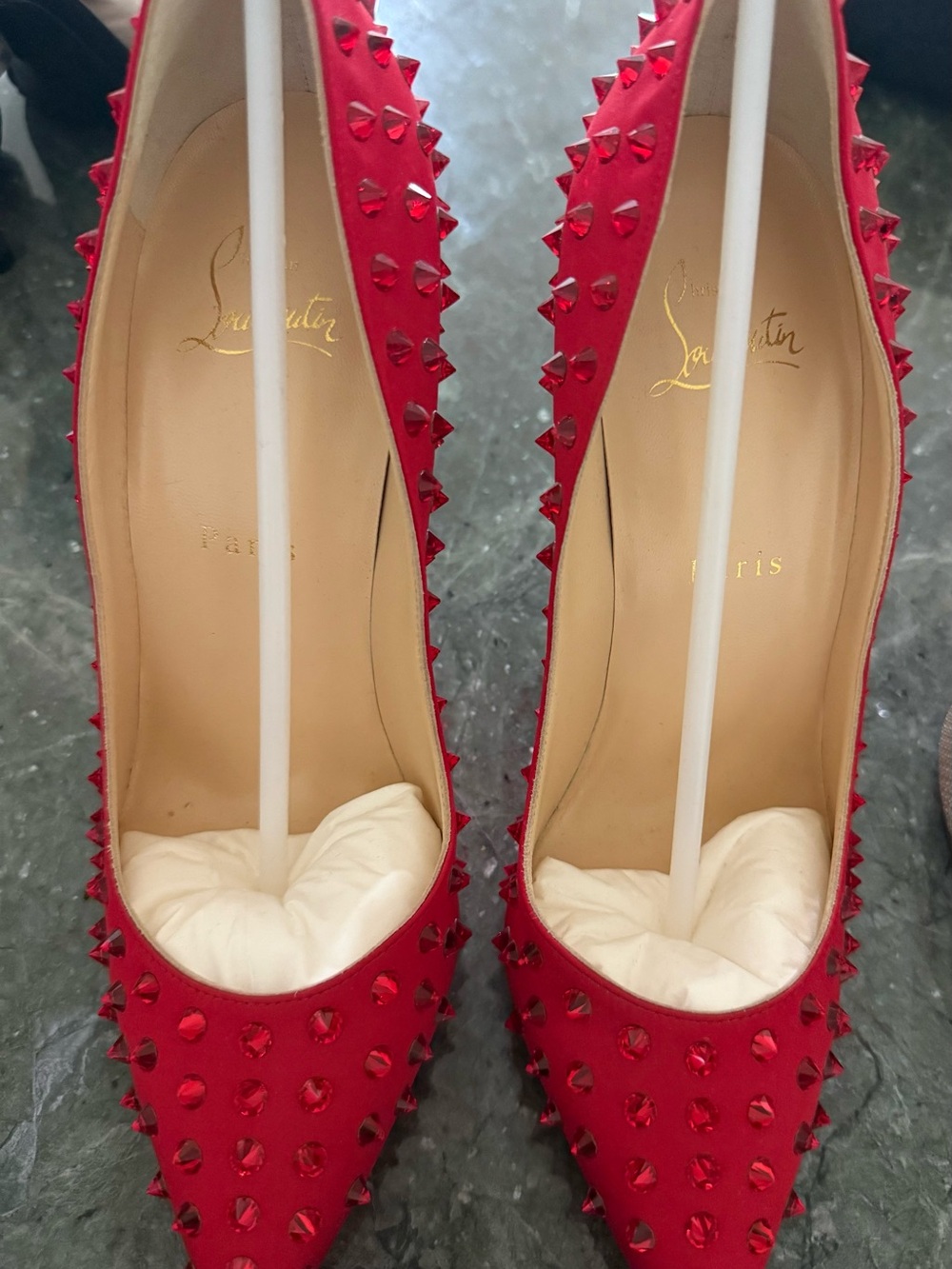 Christian Louboutin Red Studded Pointed Pumps